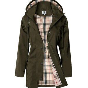SaphiRose Women's XXL Long Hooded Rain Jacket Outdoor Raincoat Windbreaker Green